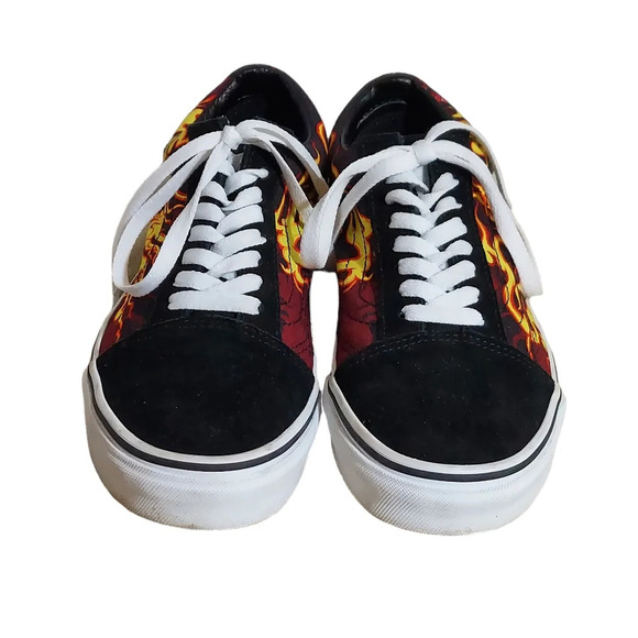 Van's Samurai Rising Old Skool Suede Canvas Black Red Yellow Flames Sneaker - Picture 2 of 15